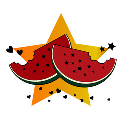 Juicy bright summer illustration. Slices of ripe watermelon .