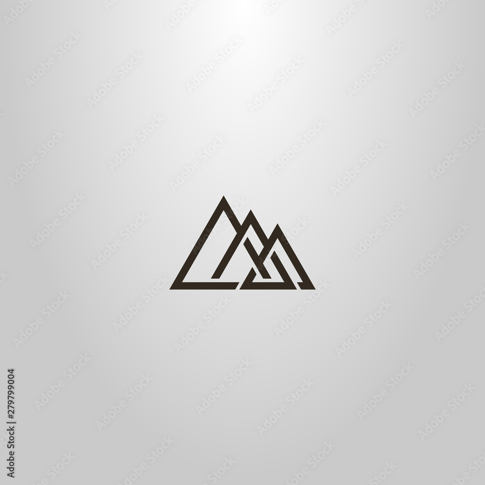 Wall mural black and white simple vector line art sign of three interlaced triangles