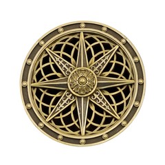 Golden decorative element (wind rose) isolated on white background