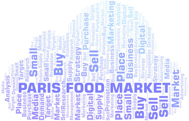 Paris Food Market word cloud. Vector made with text only.