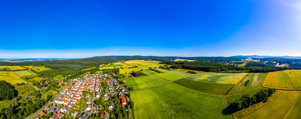Aerial view, Agricultural areas, Meadows, forests. Hesse, Germany