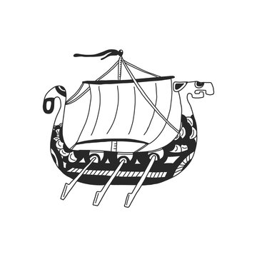 Drakkar. Viking transport ship. vector illustration. isolated on white background
