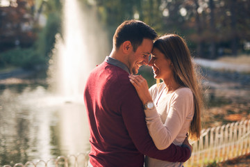 Romantic couple at public park