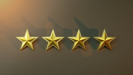 Star rating realistic gold star set illustration 3d rendering