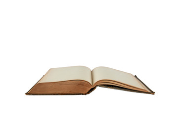 Old book open isolated on white background