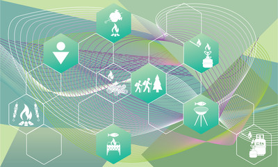 Fototapeta premium Poster with Set of travel and camping equipment icons