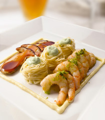 Pasta con langostinos
