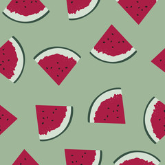 Watermelon seamless pattern on green background - 279802432