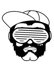 cool mütze capy hut musik kopfhörer party feiern tanzen spaß sonnenbrille funky vollbart haare kopf comic cartoon freak hard rock schnurrbart bart gesicht sommer brille clipart