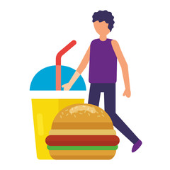 man with burger and cup soda