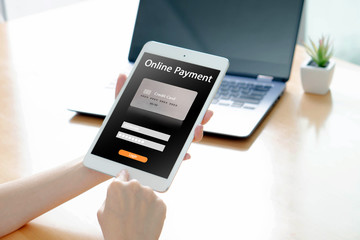 Online banking on smartphone with businessman showing screen