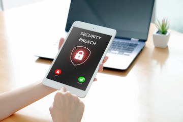 Security breach, smartphone screen, infected by internet virus