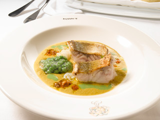 Merluza dieta sobre puré de verduras. Hake diet on vegetable puree.