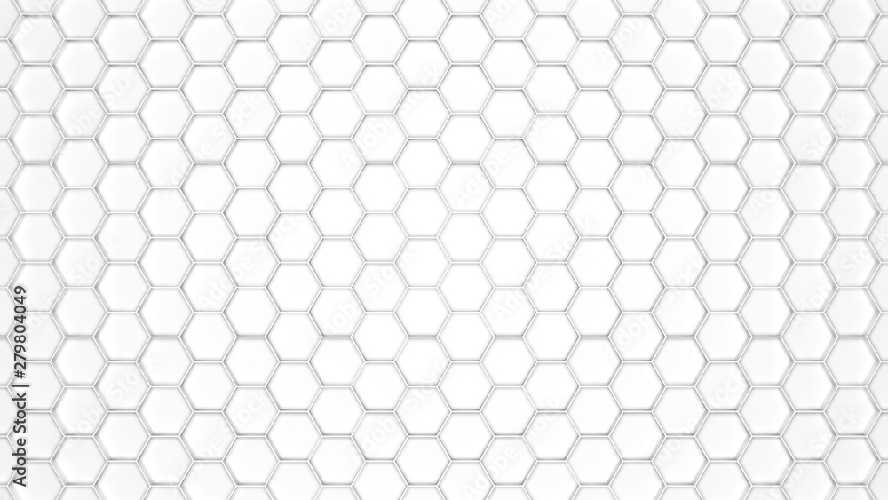 Poster 3d rendering of a set of hexagons casting a shadow on a white surface. futuristic, abstract desktop 