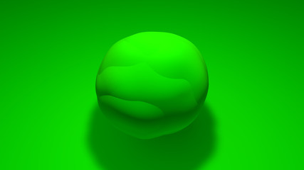 3D sphere of irregular shape with a curved surface. The object is green on a green background. 3D rendering of abstract object, image for desktop, background screensaver of pleasant color.