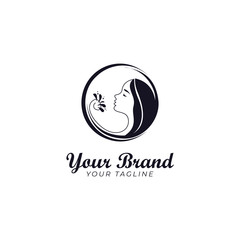 woman and hair logo template in round shape