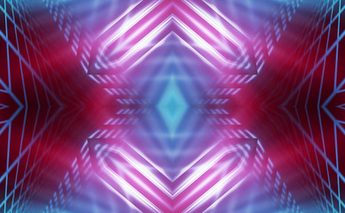 Dark abstract futuristic background. Neon lines, glow. Neon lines, shapes. Pink and blue glow