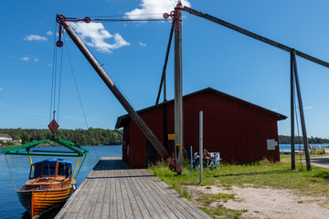 A boathouse with a boat lift at Håverud Dalsland Sweden