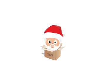 Santa looks out of the box