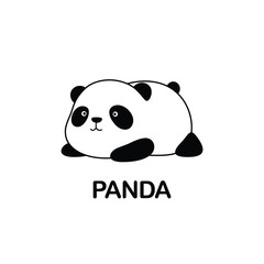 Vector Illustration / Logo Design - Cute funny fat cartoon giant panda bear lies on its stomach on the ground