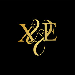 X & E X E logo initial vector mark. Initial letter X & E X E luxury art vector mark logo, rose gold, silver, gold color on black background.