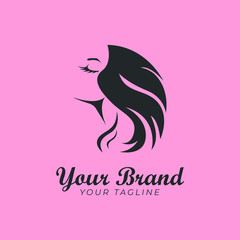 Fototapeta premium beautiful logo template of woman with eyebrow and long hair