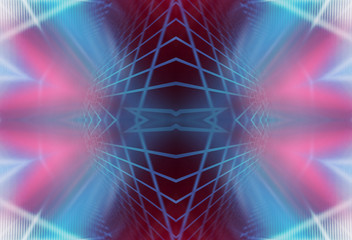 Dark abstract futuristic background. Neon lines, glow. Neon lines, shapes. Pink and blue glow