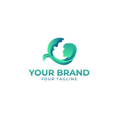 logo template of mermaid woman in a waving hair