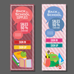 back to school vertical banner colorful school element flat
