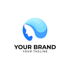 logo template of waving hair in blue shade