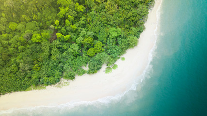 Beach top view or aerial view of the tropical island, white sand and emerald water in Phranang Beach, Railay Bay, Krabi, Thailand