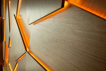 Brown wood panel with yellow led backlit with darkening
