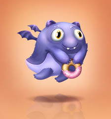  Сute dragon character with donut concept for game art