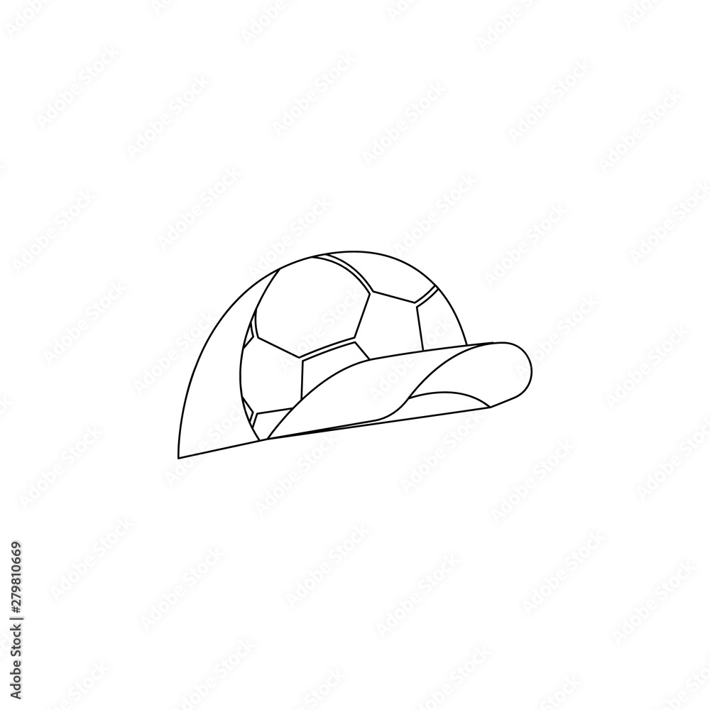 Poster fan cap with a ball icon. element of russian fan atributs for mobile concept and web apps icon. outl