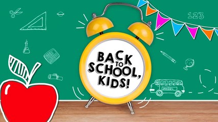 alarm clock back to school on black board background - Powered by Adobe