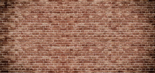 Papier Peint photo Mur de briques Arrière-plan panoramique de large texture de mur de briques rouges. Toile de fond de conception de maison ou de bureau
