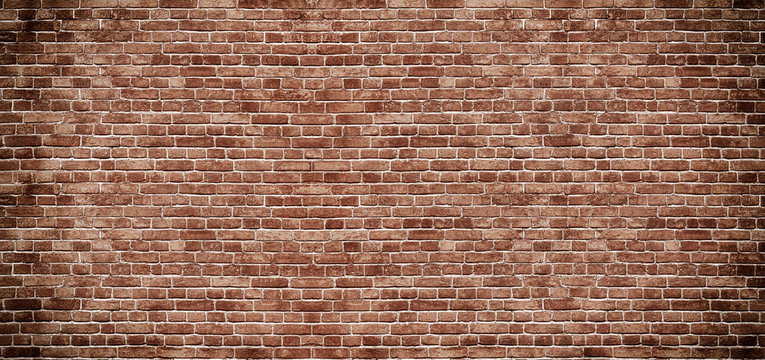 Fototapeta Panoramic background of wide old red brick wall texture. Home or office design backdrop