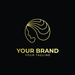 luxury monoline logo of waving hair in rounded shape