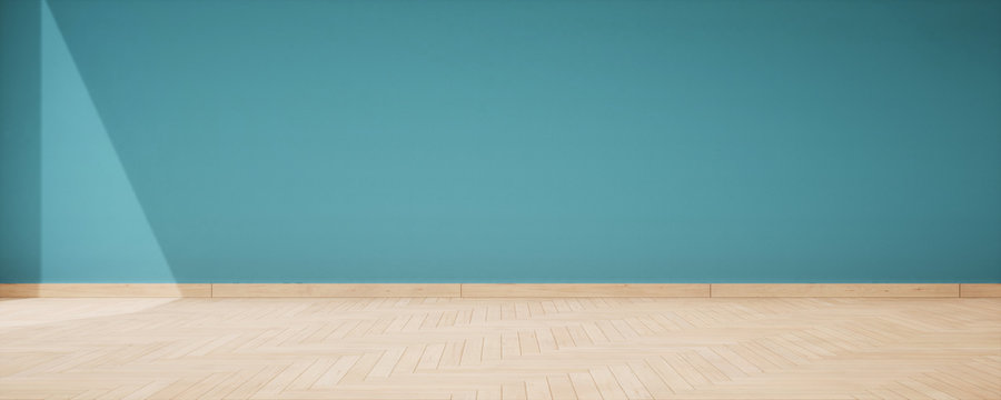 parquet et mur bleu canard