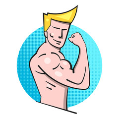 Bodybuilder Fitness Model Posing Logo . Muscle Man