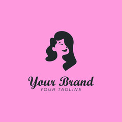 minimalist logo template of woman and beautiful hair isolated in pink