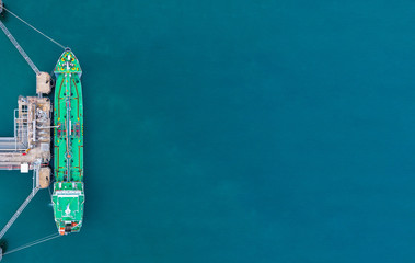 Aerial view tanker ship loading in port, Tanker ship logistic import export business and...