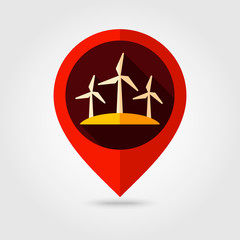 Windmill flat vector pin map icon