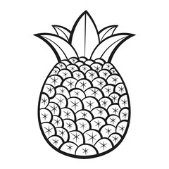 Pineapple, Exotic Fruits With Pattern. Vector. Coloring Book For Adults And Children. Hand Drawn Illustration.