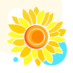 Sunflower Flower Isolated, Vector Illustration. Nature Background