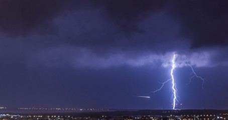 Lightning strike over RAF Akrotiri, Limassol  - obrazy, fototapety, plakaty
