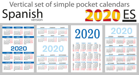 Spanish vertical set of pocket calendars for 2020