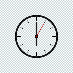 Six o’Clock flat icon design template isolated illustration on transparent background, Black, White and red clock icon vector illustration.