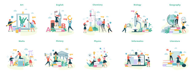 School subject set. Idea of education and science