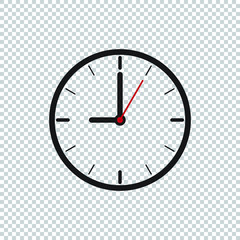 Nine o’Clock flat icon design template isolated illustration on transparent background, Black, White and red clock icon vector illustration.